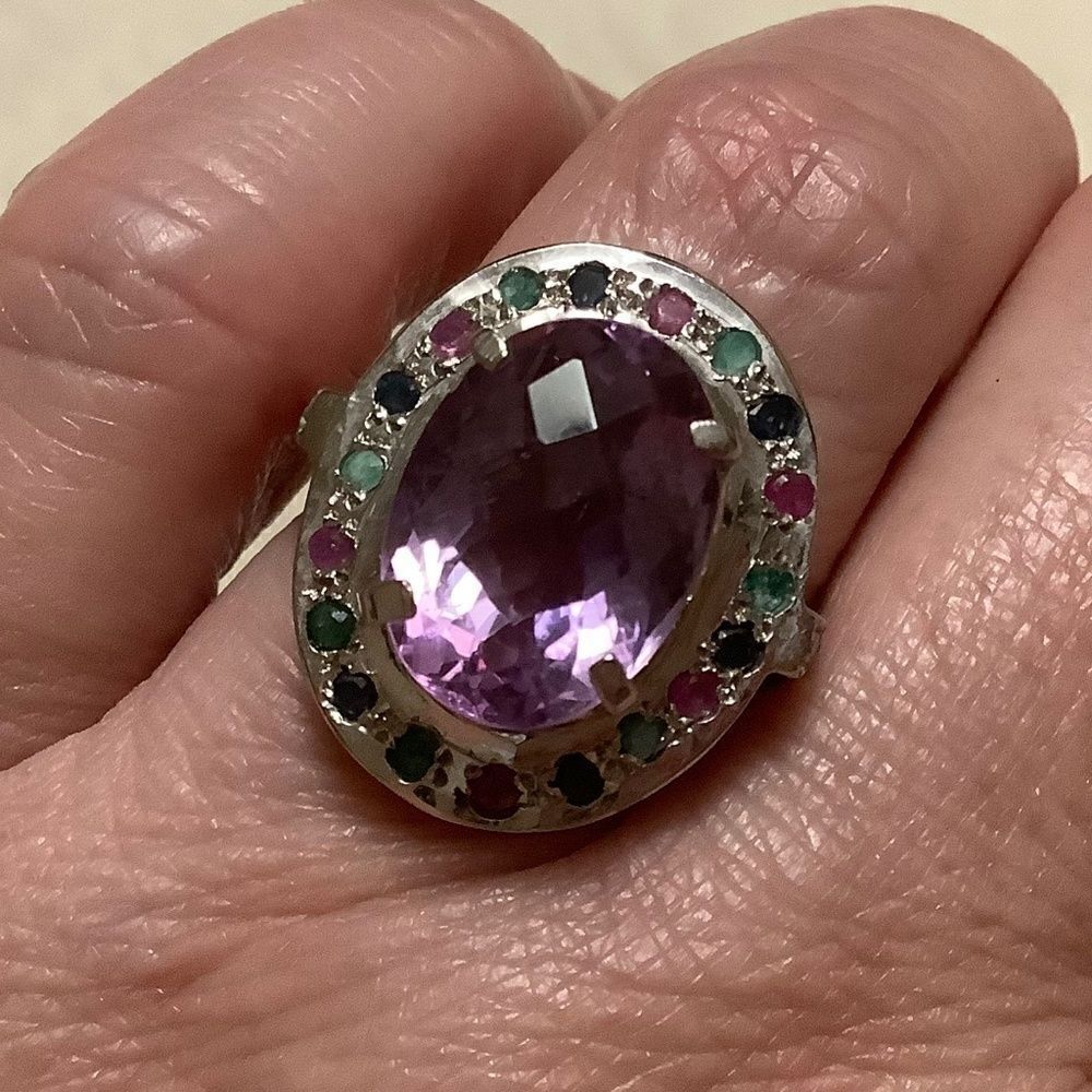 𝅺sterling SILVER 925 AMETHYST/RUBY/EMERALD/SAPPHIRE WOMAN RING SIZE US 7.5​​